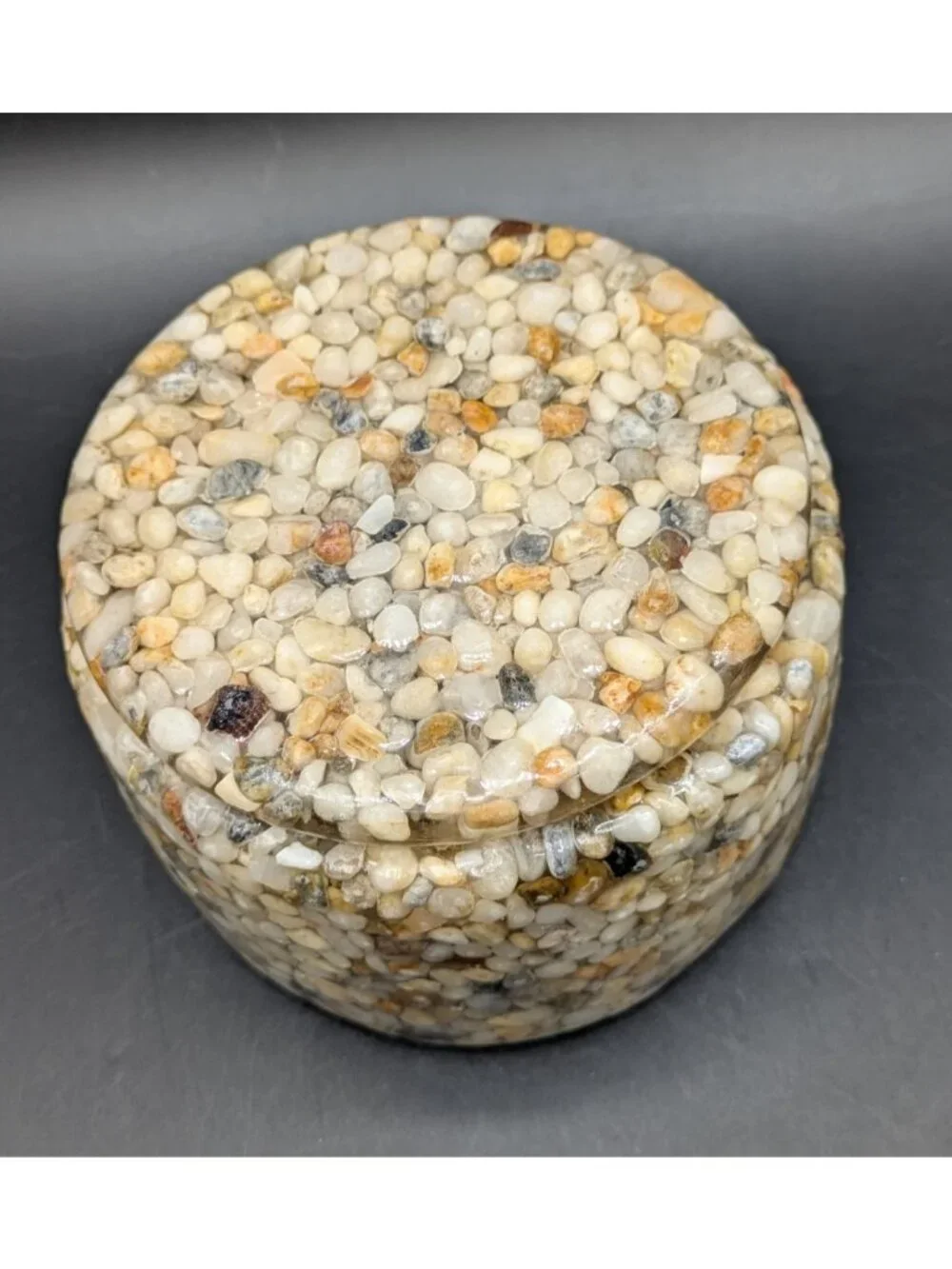 Handcrafted Acrylic Encased Shoreline Pebbles Bath Set Soap Dish Trinket Box Vtg
